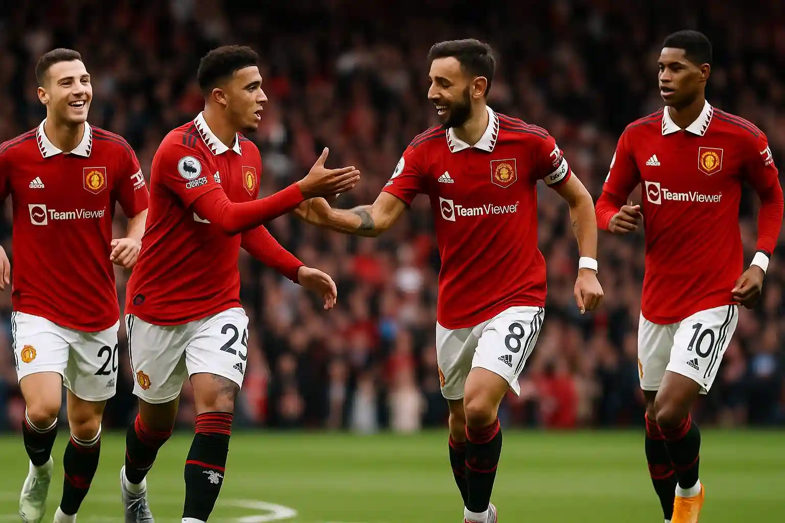 Sancho trở lại Man United: Cơn lốc mới hay… giấc mơ vụt tắt? 3 Sancho phối hợp ăn ý cùng các đồng đội tại Man United trên sân cỏ